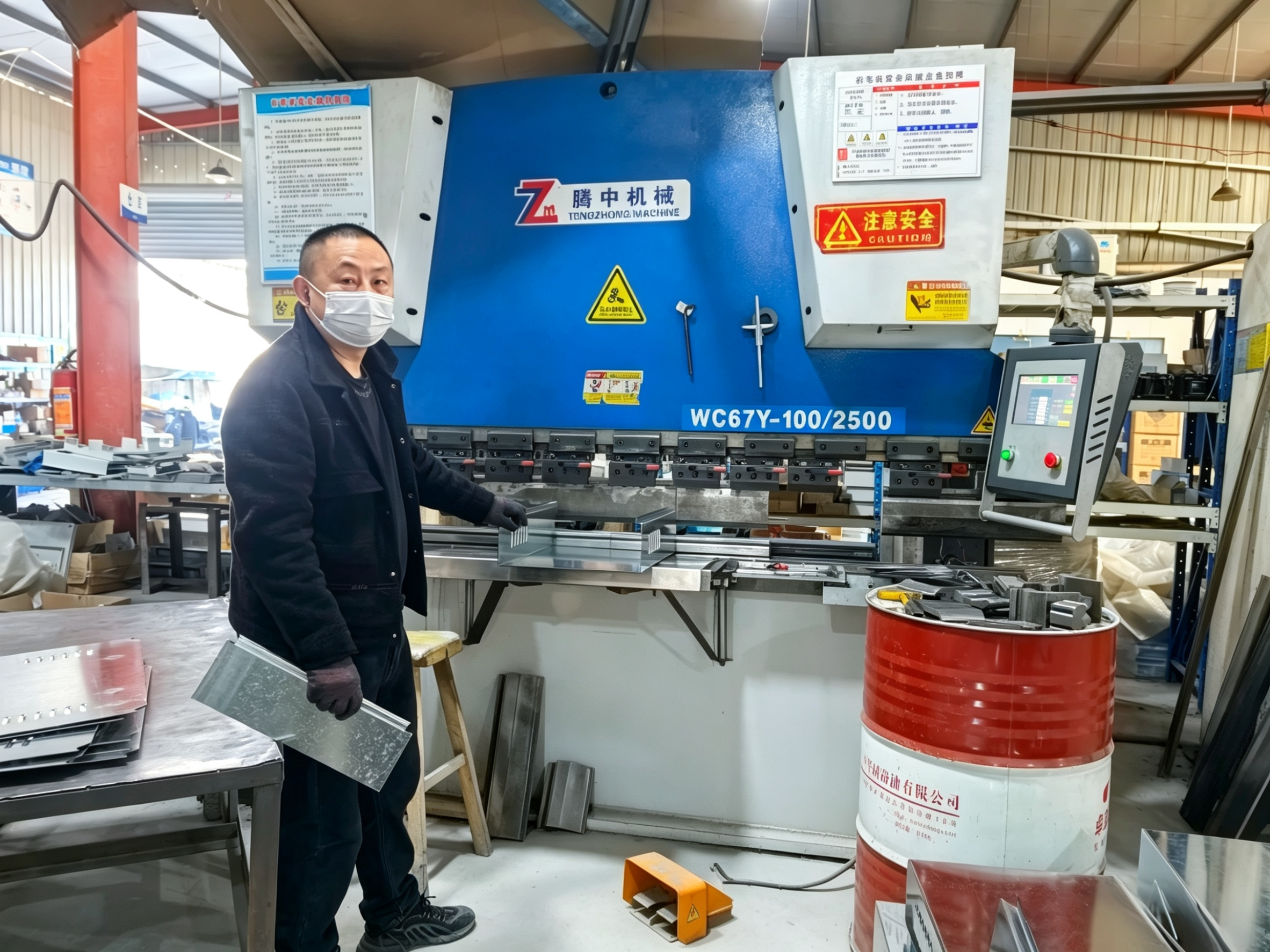 Worker operating bending equipment